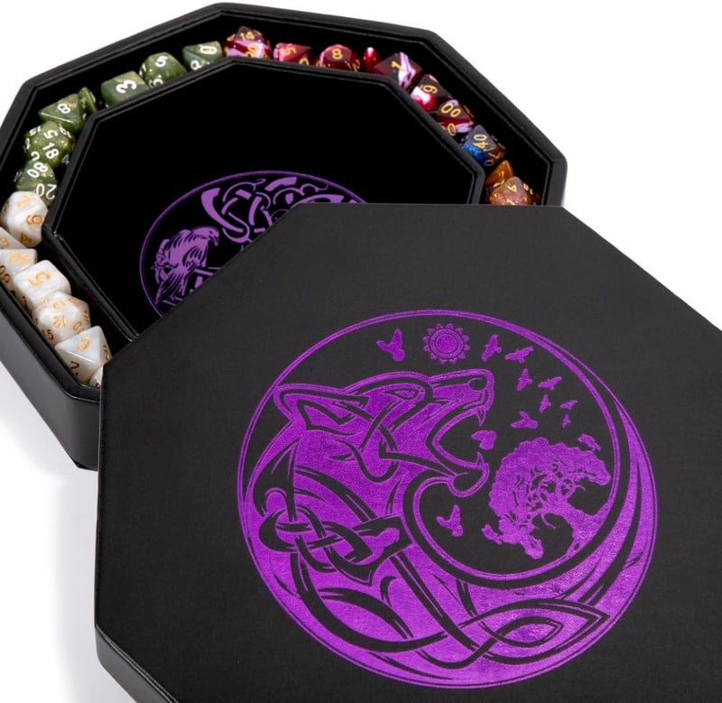 Soar Forge DND Dice Tray - Premium 9 Inch Tray for Dungeons and Dragons: Exquisitely Detailed Purple World Tree & Wolf Raven Design - Perfect Rolling & Box Storage to Protect Your Dice for D&D and RPG - Image 1